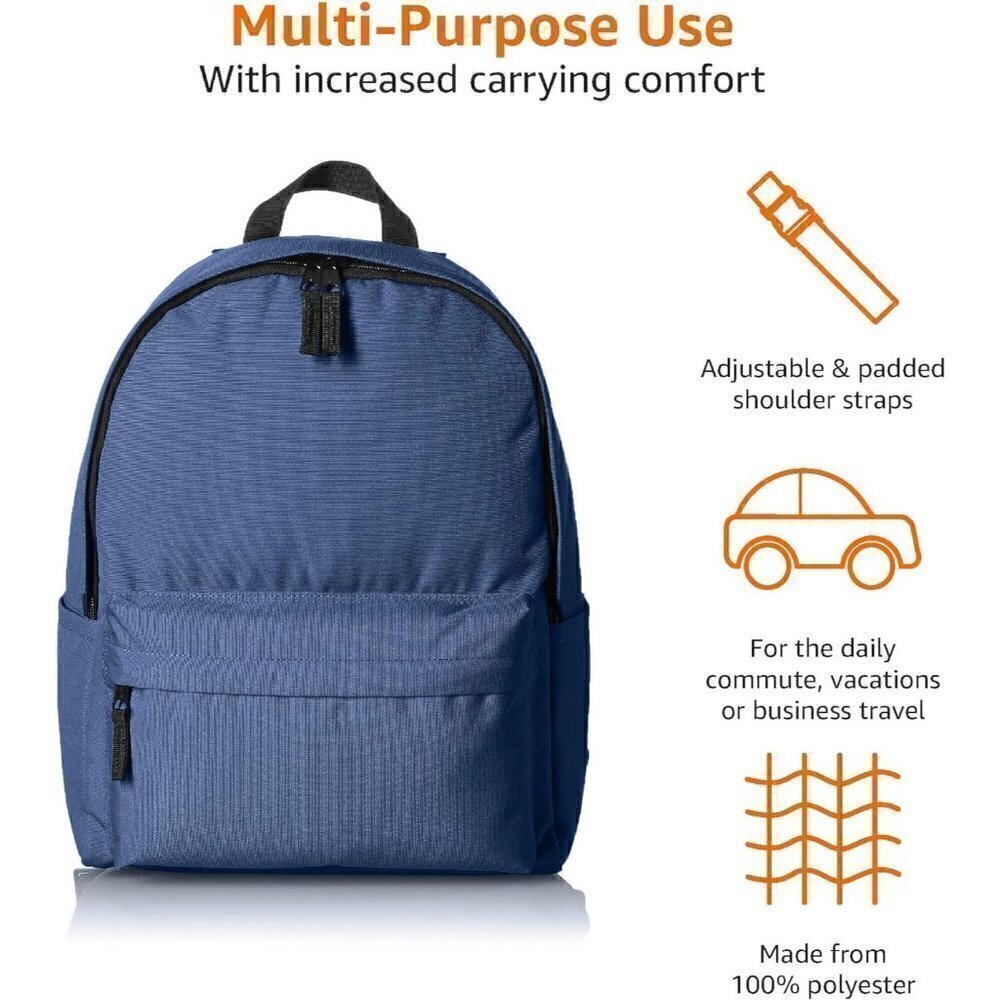 Amazon Basics Classic School Backpack - Navy - Picture 4 of 9